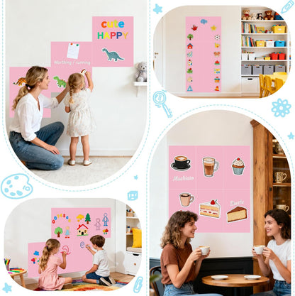Magnetic Decal Wall for Kids Set of 6 Milk Tea Magnetic Chalkboard for Wall Peel and Stick Magnet Sheets with Chalk Tangram Puzzle and Multiple Accessories Magnetic Wall Decal for Playroom Home