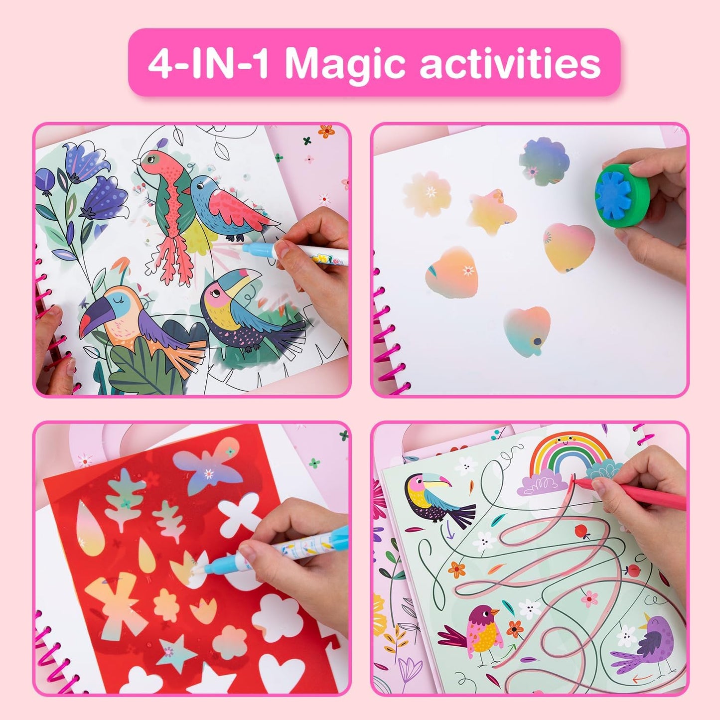 Avenir Reusable Water Coloring Book for Toddlers 3-5 – Mess-Free Paint-with-Water Travel Toy Airplane Activities Road Trip Quiet Book, Water-Reveal Activity Pad, 3-in-1 Creative Set
