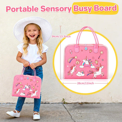 SYHLN Toddler Montessori Busy Board Toys for Little Girl Gifts: Educational Preschool Learning Travel Toys, Busy Book Learning Sensory Toys for Toddler Girls, Girls Unicorn Christmas Birthday Gifts