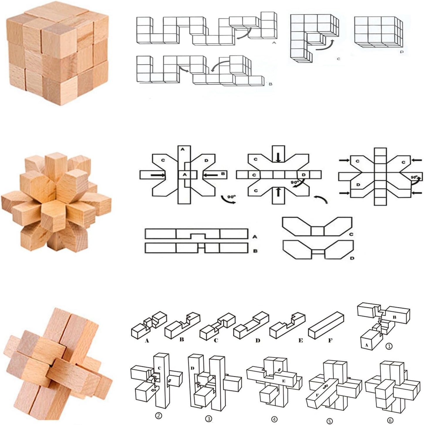 VolksRose 9pcs Wooden Brain Teaser Puzzles, IQ Challenge Puzzle Games, Logic Smart Mind Puzzle Box Lock Toy Removing Assembling 3D Small Puzzle Gift Set for Adults Teenagers Kids, 1.8inch 4.5cm