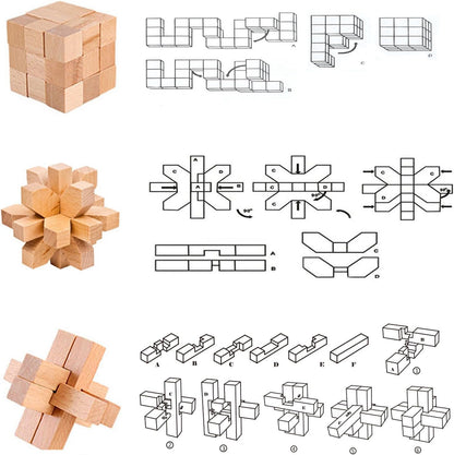 VolksRose 9pcs Wooden Brain Teaser Puzzles, IQ Challenge Puzzle Games, Logic Smart Mind Puzzle Box Lock Toy Removing Assembling 3D Small Puzzle Gift Set for Adults Teenagers Kids, 1.8inch 4.5cm