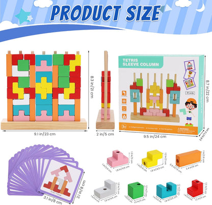 Wooden Stacking Puzzle Toy, 3D Colorful Wood Russian Blocks Puzzle Games Brain Teasers Montessori Toys for Toddler Kids 3 4 5 6 7 Years Old Boys Girls (Colorful B)