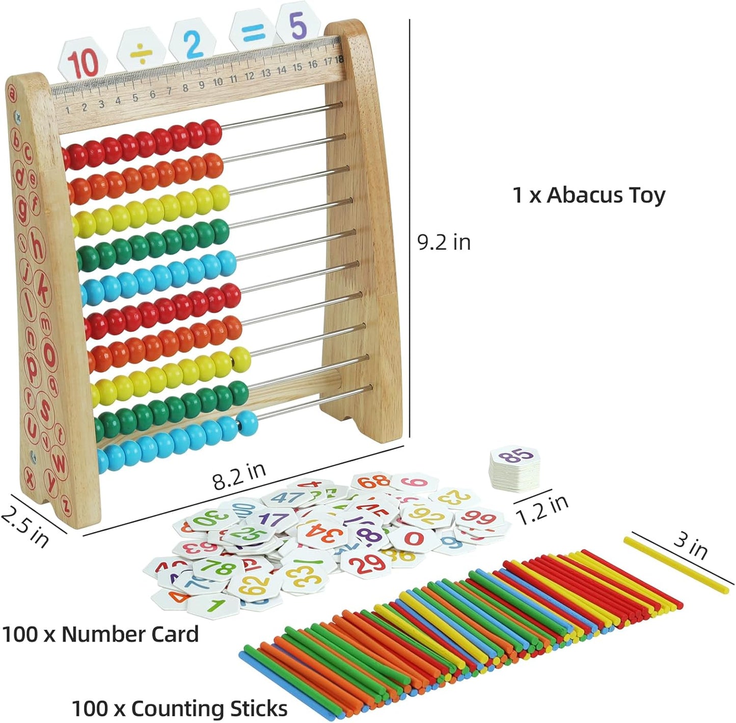 Abacus Toys for Kids, Math Toy with Number Cards 1-100 Counting Sticks,Ruler,Alphabets,Colorful Educational Learning Toys for Homeschool Supplies,Counting Skills, for 3+ Years Old