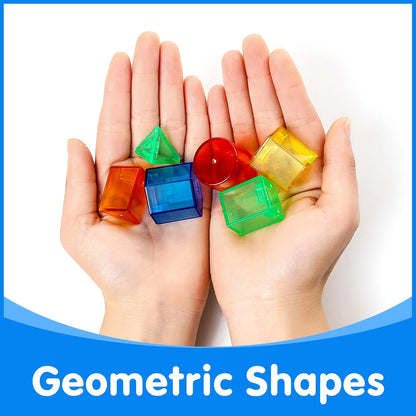 60 Pieces 3D Shapes for Teaching - 140 Pcs Translucent Pattern Blocks - Geometric Solids for Kids,Light Table Manipulatives,Translucent Toy for Light Table