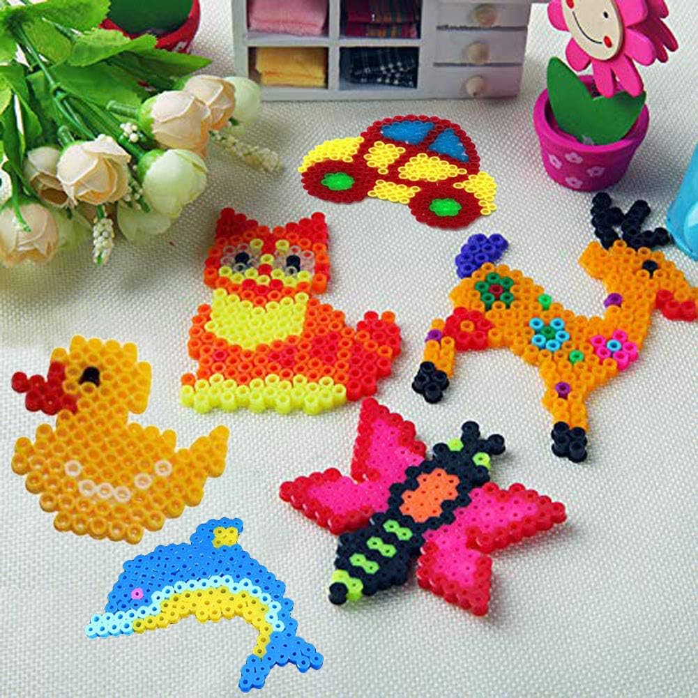 15 PCS 5mm Fuse Beads Boards, Clear Plastic Fuse Beads Pegboards with 15 Colorful Cards, 4 Tweezers and 15 Hang Ropes, Fuse Beads Boards Shapes and Templates for Kids DIY Craft Beads