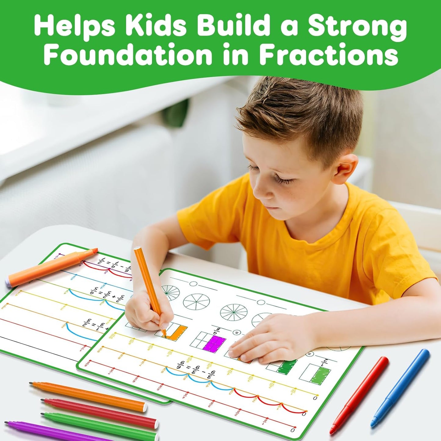 12 PCS Fraction Manipulatives Dry Erase Flash Cards Math Manipulatives, Fraction Circles Math Games for Kids Elementary School 1st - 6th Grade Homeschool Supplies Teacher Classroom Must Have