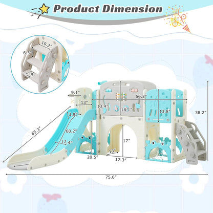 11in 1 Toddler Slide, Kid Slide for Toddlers Age 1-3 with Telescope, Basketball Hoop, and Telescope, Indoor Outdoor Playset Playground Blue Grey