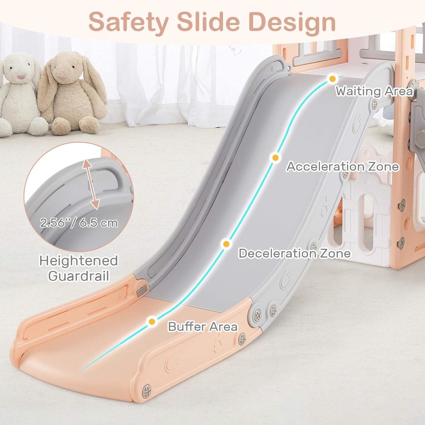 OLAKIDS Toddler Slide and Swing Set, 7 in 1 Kids Indoor Outdoor Playground with Climber Basketball Hoop Telescope Toy Storage for Boys Girls Aged 1+ (Grey)