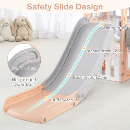 OLAKIDS Toddler Slide and Swing Set, 7 in 1 Kids Indoor Outdoor Playground with Climber Basketball Hoop Telescope Toy Storage for Boys Girls Aged 1+ (Grey)