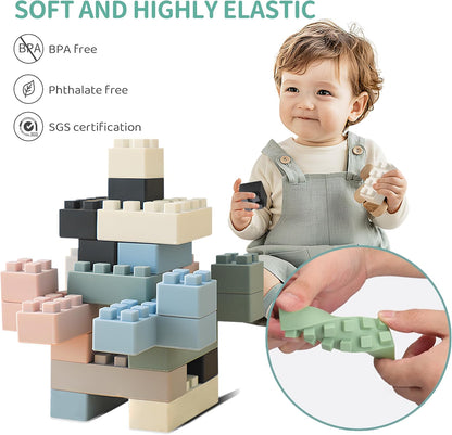 Soft Building Blocks for Toddlers, Large Building Blocks Stacking Blocks for Babies 6 Months and Up Stem Toddler Gifts, Teething Toys, 40 PCS