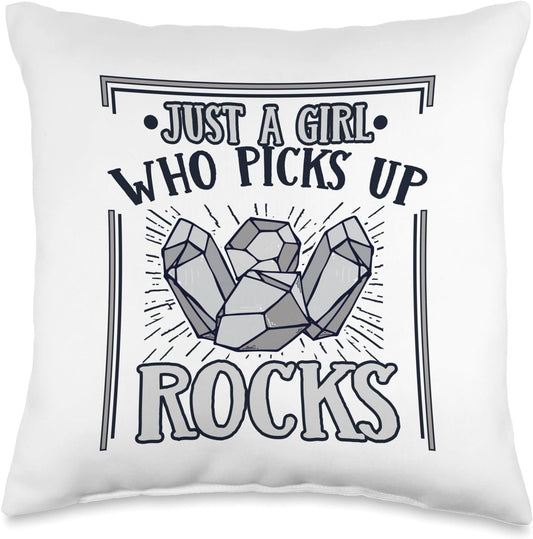 Best Rocks And Minerals Guide Kit Collection Gifts Just A Girl Who Picks Up Rocks Geologist Mineral Collector Throw Pillow, 16x16, Multicolor