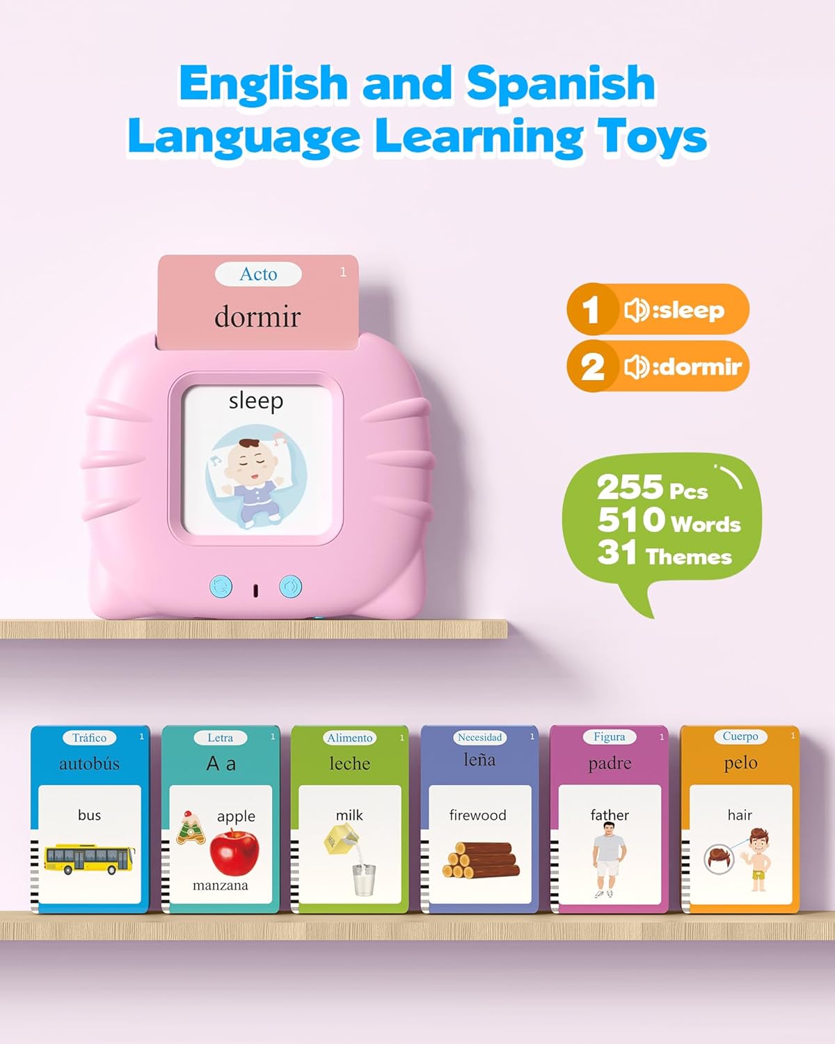 Airbition Talking Flash Cards for Toddlers 1 2 3 4 Year Olds, Montessori Language Learning Toys with 224 Words, Pocket Speech Therapy Toys, and Speech Development Educational Playthings for Children
