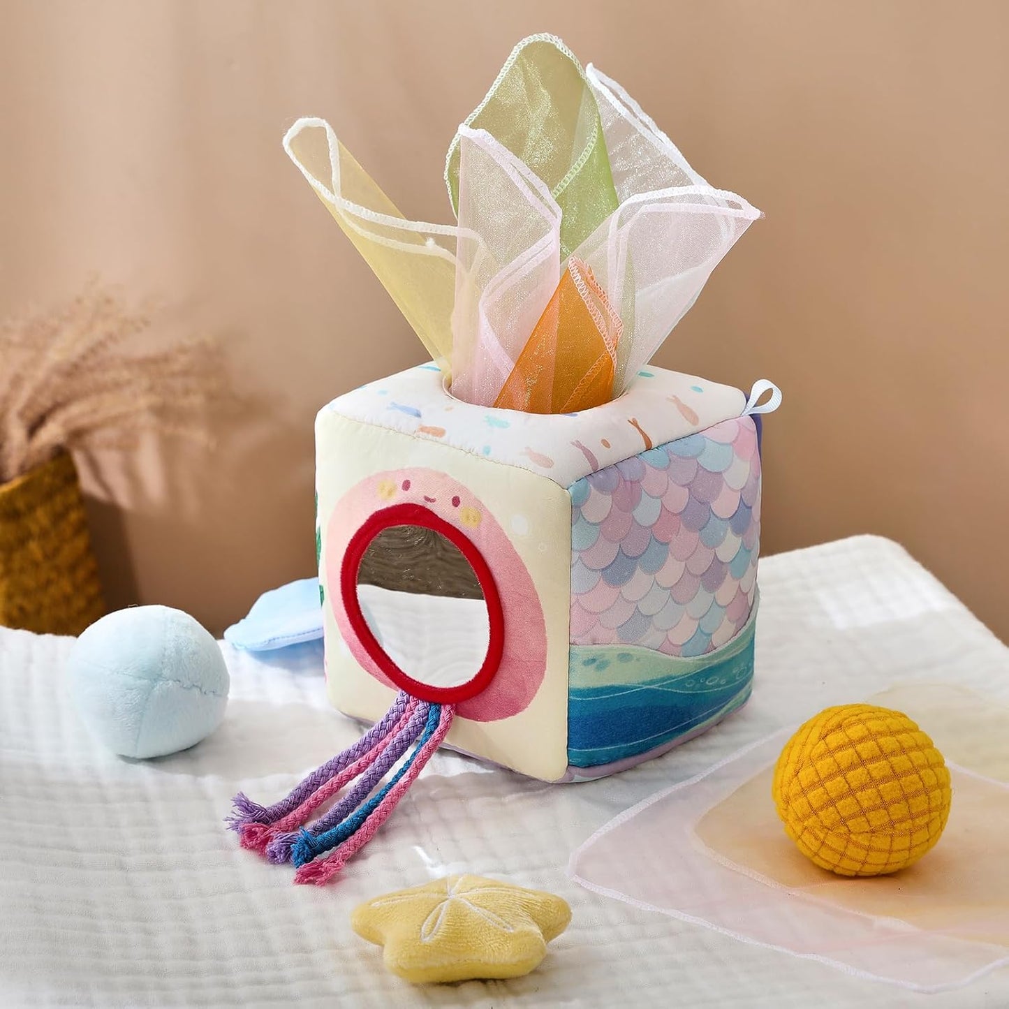 Youuys Baby Tissue Box Toy for Babies 6-12 Months, Montessori Sensory Toys for 1 Year Old Boy, Infant Toy with Crinkle Tissues & Fine Motor, for 6 9 12 18 Months Old Kids 1st Birthday