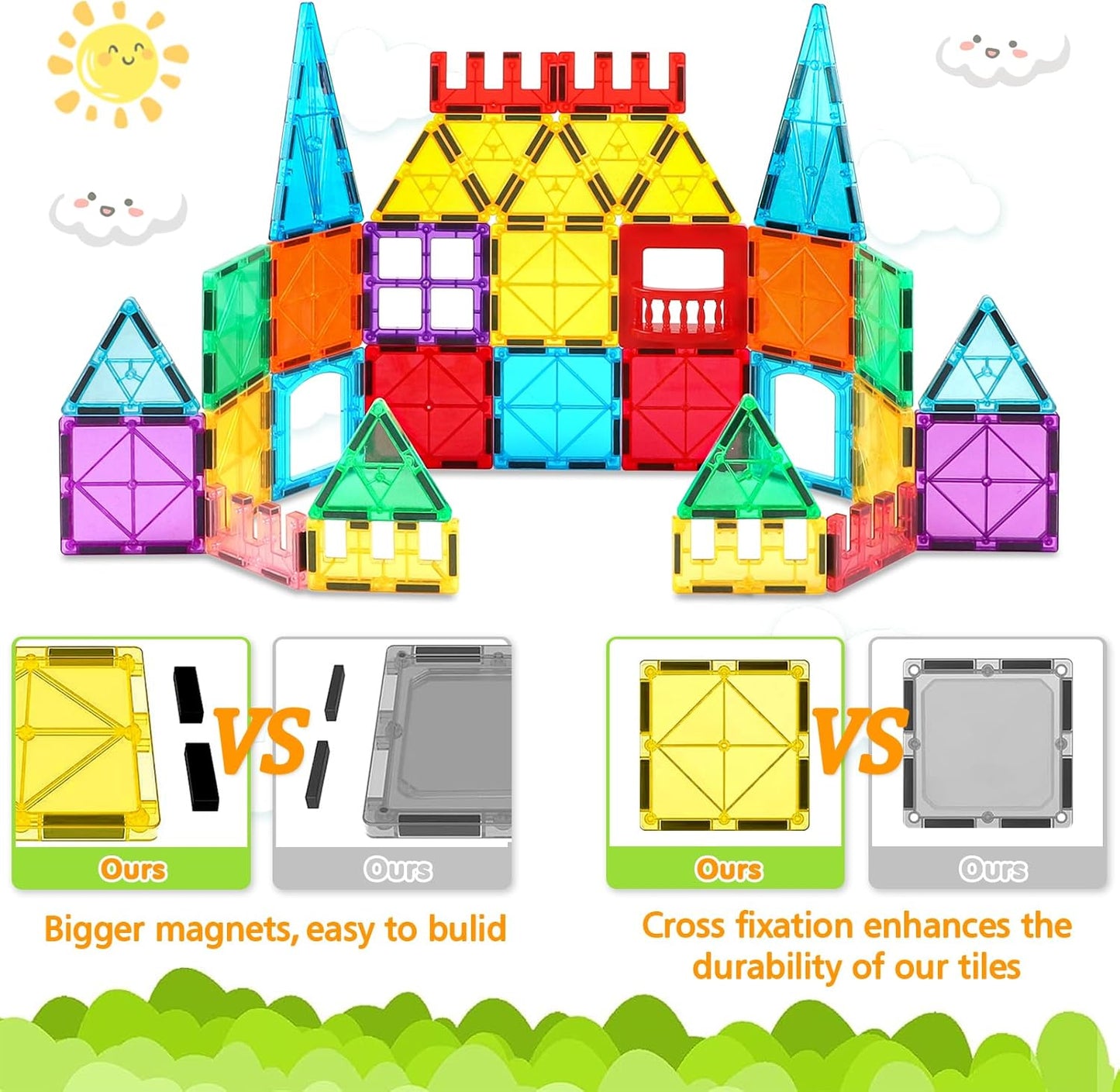 NVHH 100PCS Magnetic Tiles Blocks for Kids Ages 3-5 4-8,STEM Learning Educational Preschool Magnet Building Toys for Toddlers,Christmas Birthday Gifts Toys for 3 4 5 6 7 8+ Year Old Boys Girls