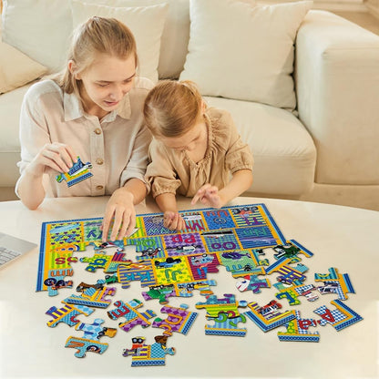 Floor Puzzle for Kids,48 Piece Transportation Letter A-Z Alphabet Puzzle,Vivid of Cartoon Design Letter Games for Preschoolers,Learn ABCs with Fun- Interactive Educational Toy for Ages 3+