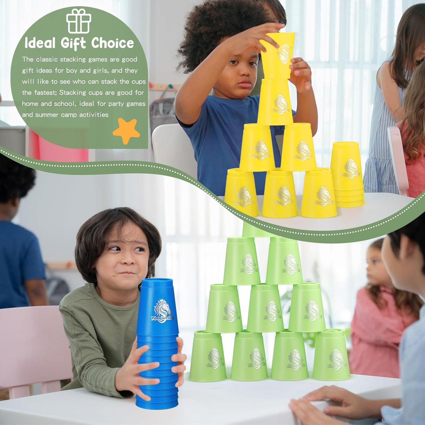 Libima 48 Pcs Sports Stacking Cups Set Stacking Cup Classic Games Speed Training Game for Boy Girl Adult Family Party Challenge Competition Travel Gift, 4 Colors (Blue, Green, Black and Red)