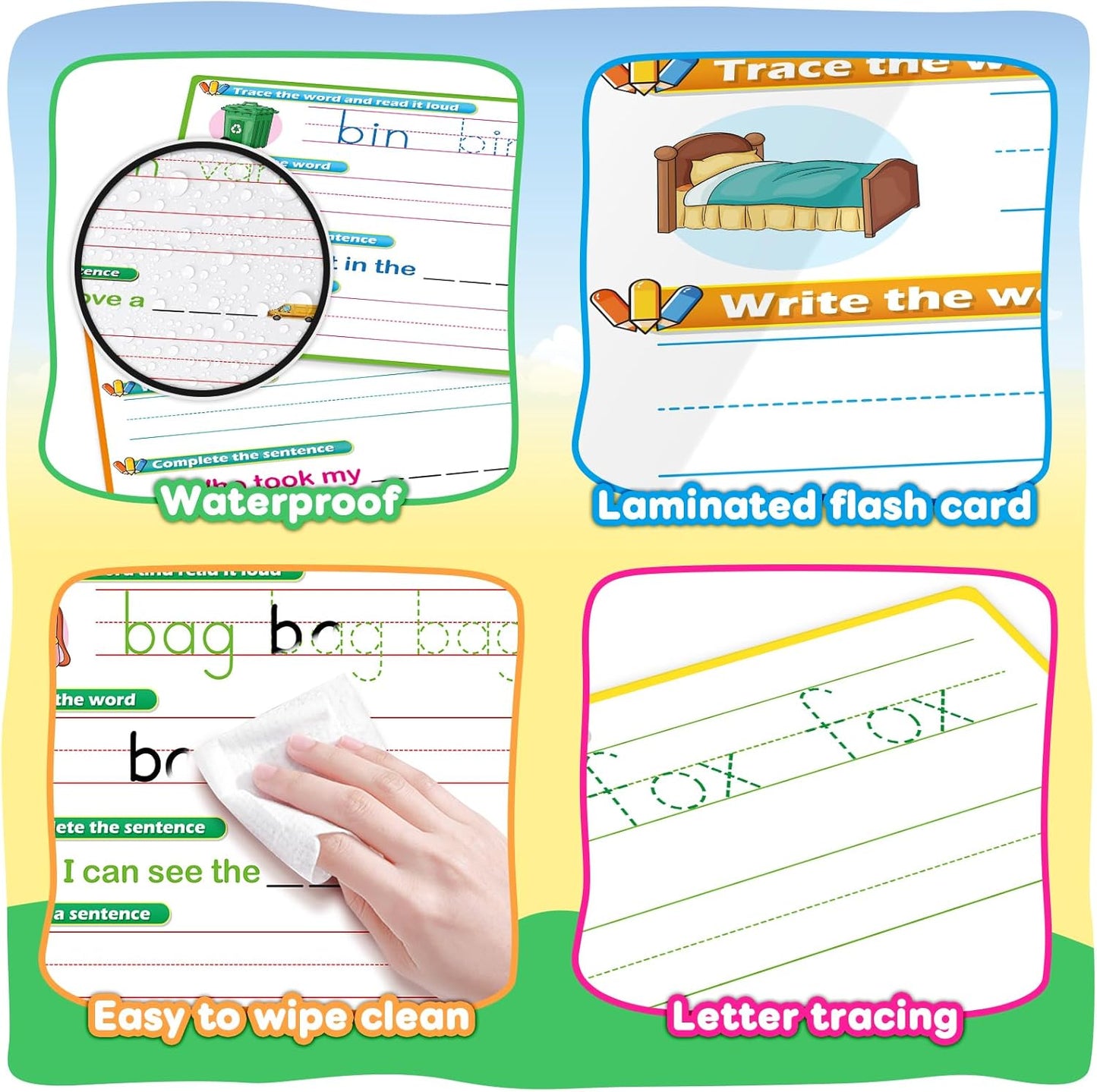 CVC Word Games Sentence Building for Kids, Handwriting Practice Sight Words Writing Tracing Phonics Flash Cards, Pre k Preschool Kindergarten Learning Activities Homeschool Special Education