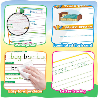 CVC Word Games Sentence Building for Kids, Handwriting Practice Sight Words Writing Tracing Phonics Flash Cards, Pre k Preschool Kindergarten Learning Activities Homeschool Special Education
