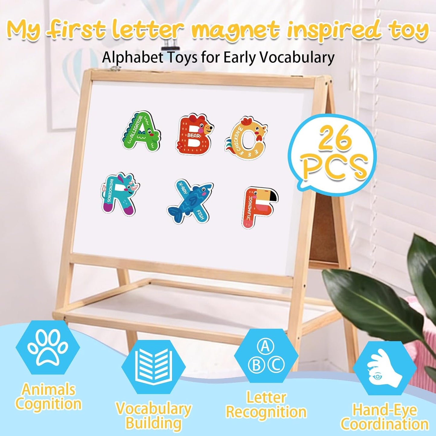 48Pcs Magnetic Letters and Numbers Fridge Magnets, 26 Uppercase Letters 0-9 Numbers Refrigerator Magnets Cute Animal Alphabet Magnets for Student School Learning Spelling