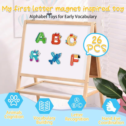 48Pcs Magnetic Letters and Numbers Fridge Magnets, 26 Uppercase Letters 0-9 Numbers Refrigerator Magnets Cute Animal Alphabet Magnets for Student School Learning Spelling