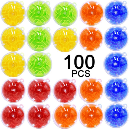 100 Pcs Puzzle Maze Ball Mini 3D Gravity Cube Puzzle Ball Toy for Kids Ages 3 6 7 8-10, Educational Challenges Magic Brain Teasers Games for Boys Girls Birthday Gifts Classroom Prize
