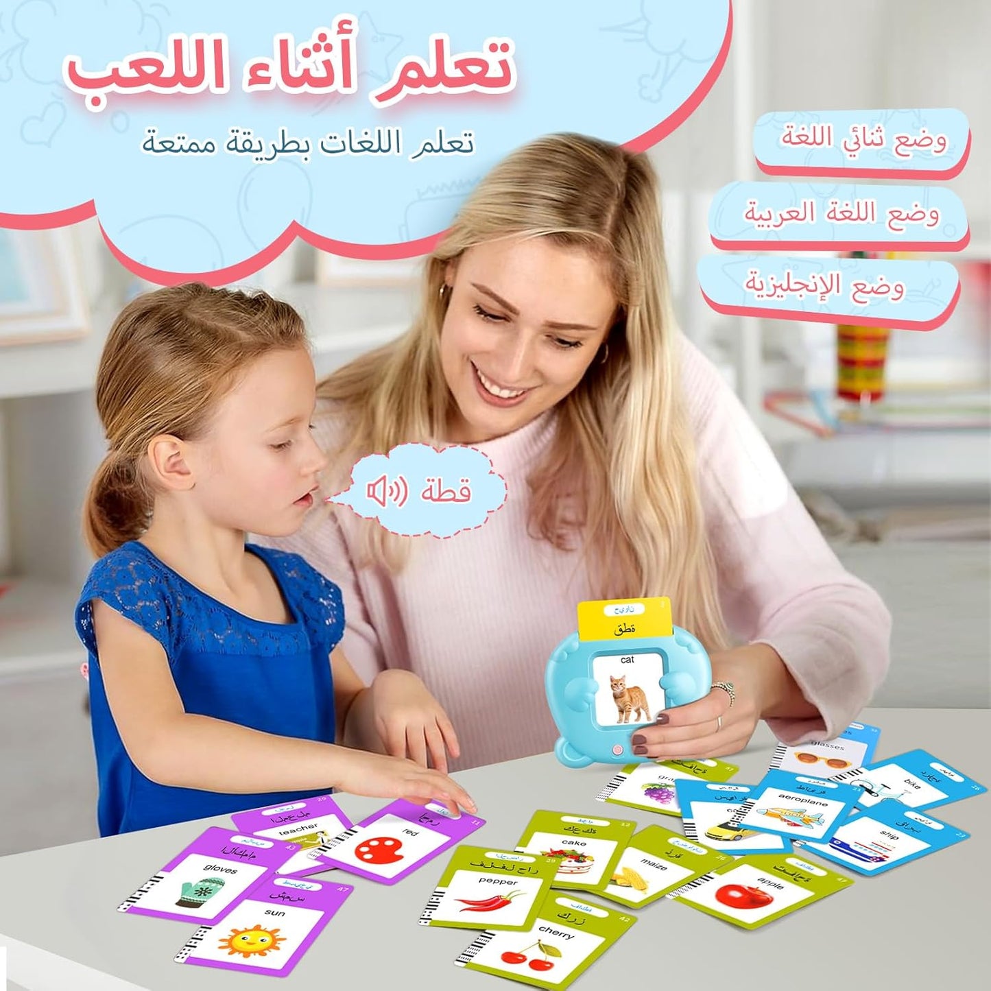 Spanish & English Talking Flash Cards for Toddler, Bilingual Flash Cards Learning Montessori Toys with 224 Sight Words, Speech Therapy Toys for Children Sensory Preschool Education