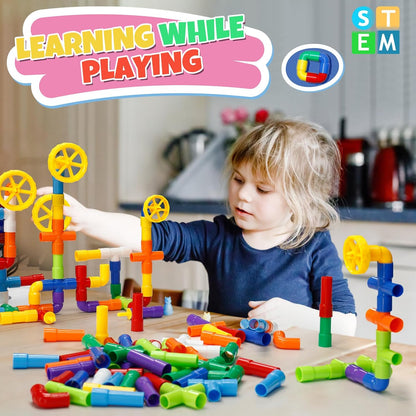 Ggiibro STEM Building Toy for Toddlers 106Pieces Tube Pipe Toy,Educational Preschool Game for 3+ Years,Learning Building Blocks Play with Storage Box Gift Kit,Montessori Toys for Boys & Girls