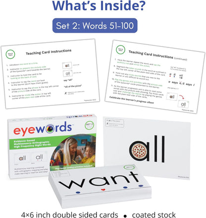Sight Word & Phonics Flash Cards with Sound Mapping, Set 2 (High-Frequency Words 51–100), Picture-Embedded, Multisensory Learning, Pre-K–Grade 3, Homeschool & Classroom Use, Model EW-26