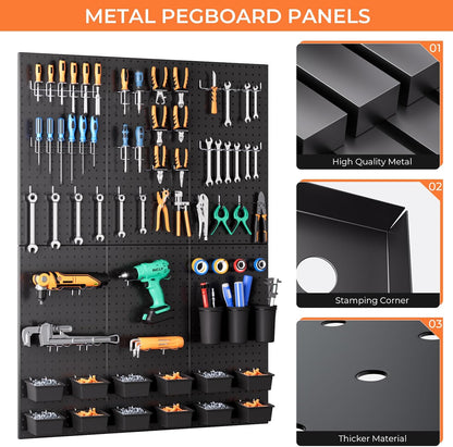 INCLY 158PCS Metal Pegboard Wall Organizer, 48x24 Inch White Pegboard Panels Tool Organizer Kit with Accessories Hooks and Bins, Peg Board Utility Tool Storage for Garage Workbench Shed