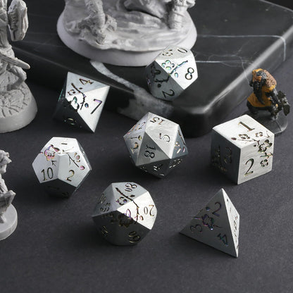 DnDnD Heavy Polyhedral Metal Dice Set with Metal Box, 7-die Shiny Blue Surface with Golden Number for RPG,Dungeons and Dragons,Pathfinder,Shadowrun,D&D,Role Palying Game and Math Teaching - Colors B