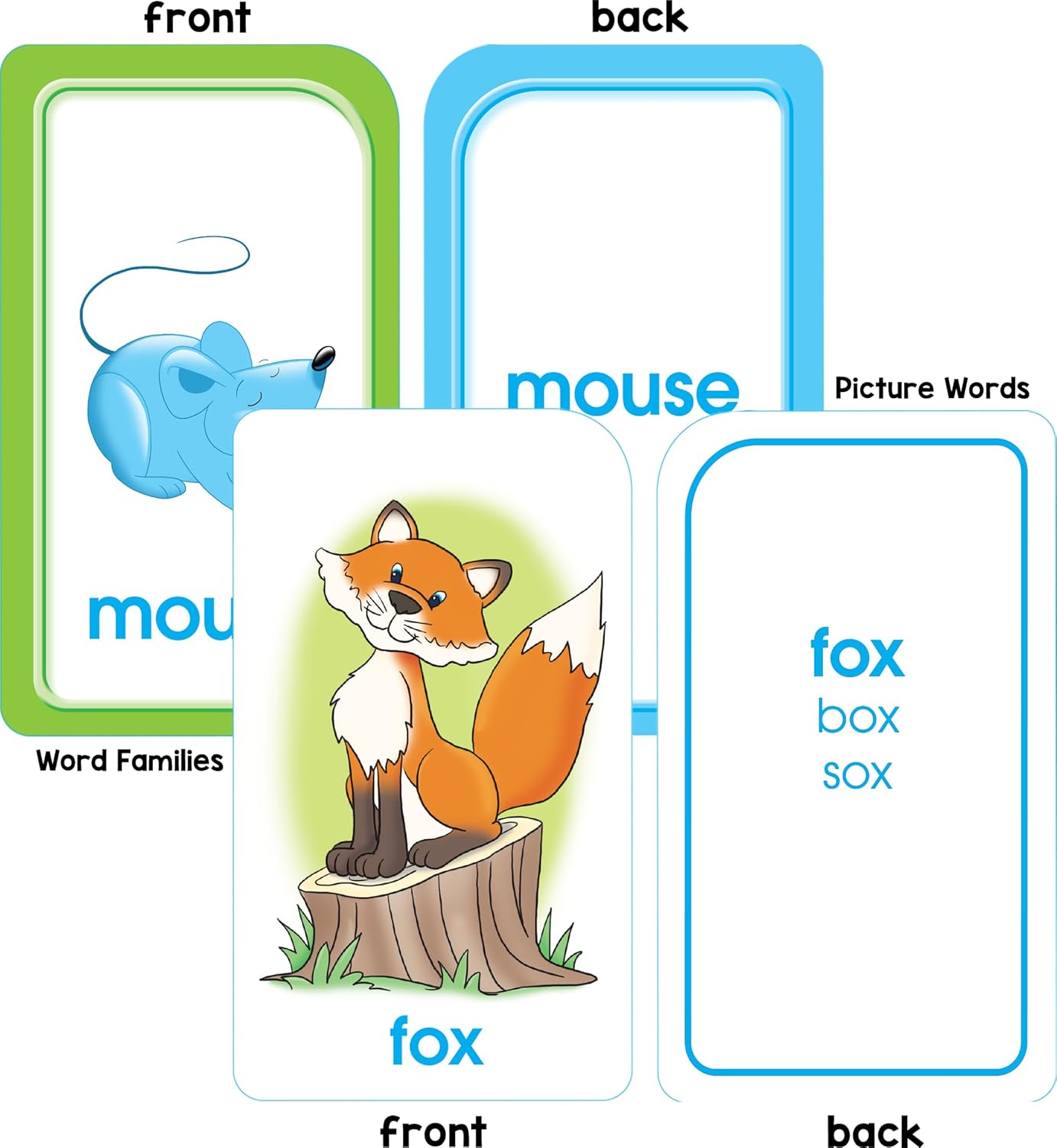 School Zone Reading 4-Pack Flash Cards: 224 Cards, Preschool, Kindergarten, 1st Grade, Sight Words, Phonics Made Easy, Word Families, Picture Words, High-Frequency Words, Beginning Reading, Rhyming, Ages 4+