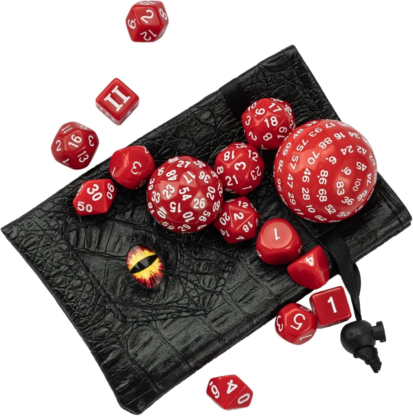 15 Pieces Complete Polyhedral DND Dice Set D3-D100 Spherical D&D Dice Set with Dragon Eye Dice Bag, D100 Dice for RPG Table Games(Black w/Purple Numbers)