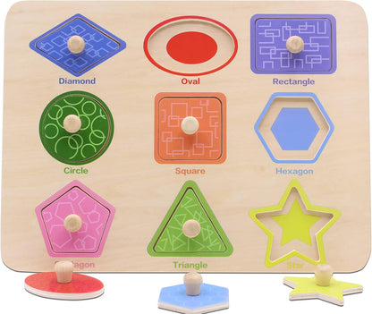 Aile Toddler Wooden Preschool Learning Shape Peg Puzzle Board Toys