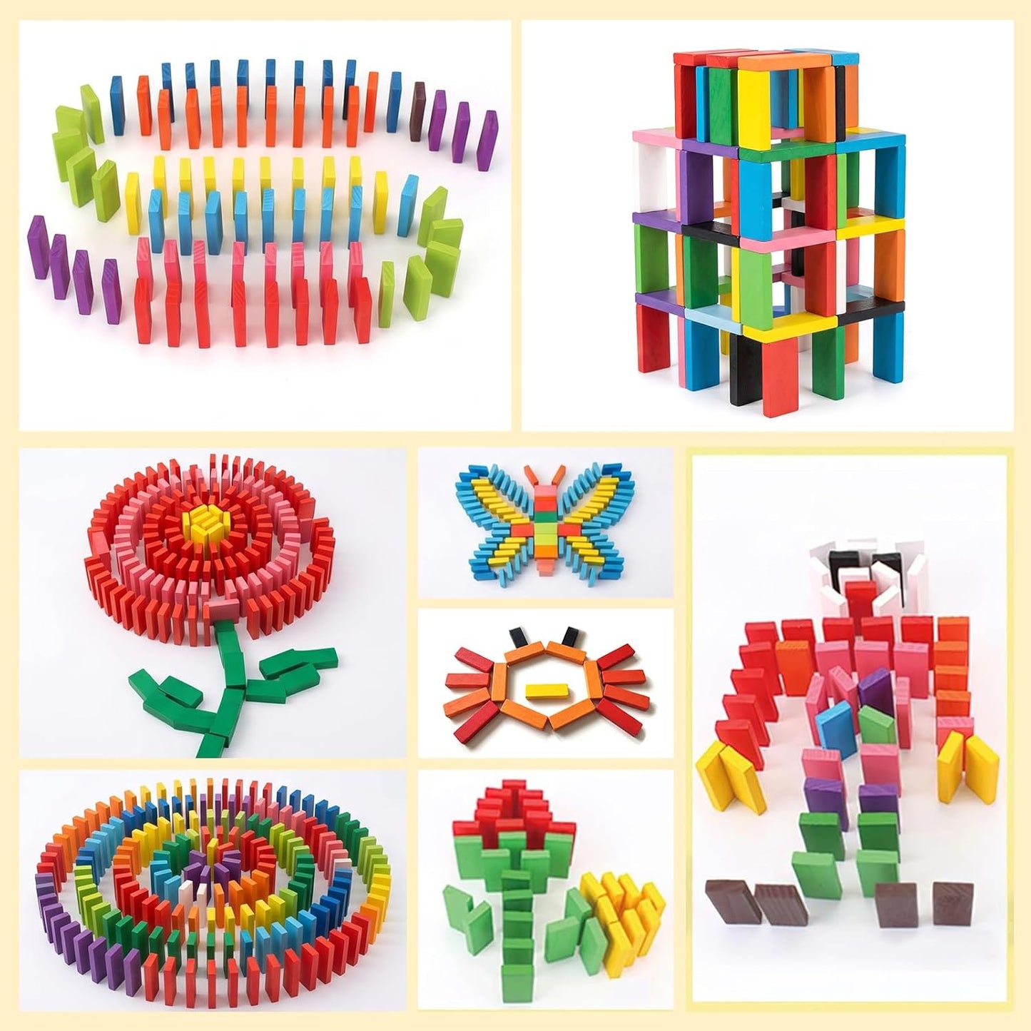 BigOtters Dominos Set for Kids,360 PCS Dominoes Wooden Building Blocks Stacking Educational Racing Toy Games, Party Favor for Boys and Girls, 12 Colors