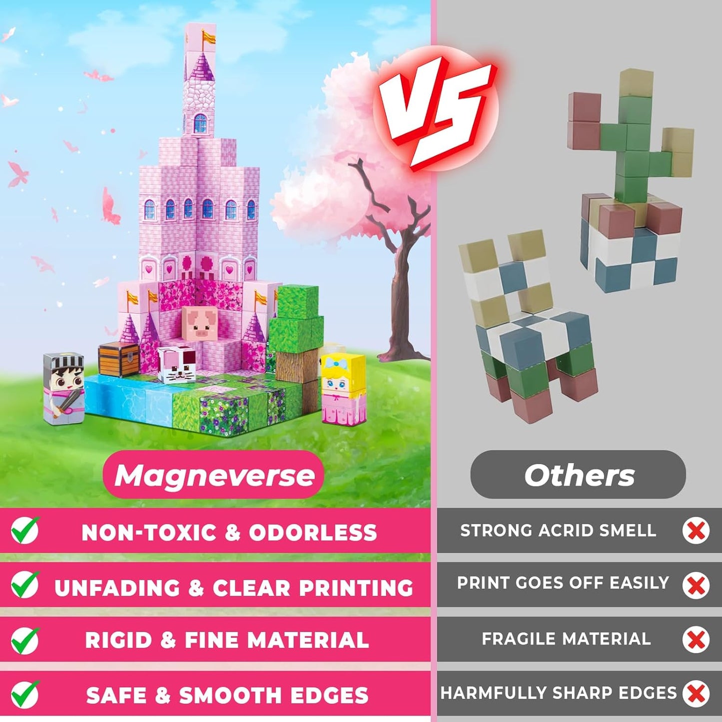 Magnetic Blocks - 100Pcs 0.8in Magnetic Building Block for Kids Ages 4-8, Transparent Magnet Block Blue Princess Castle, Magnet Cubes Tiles Princess Toy for Girl 3 4 5 6 7 8-12 Birthday Gift