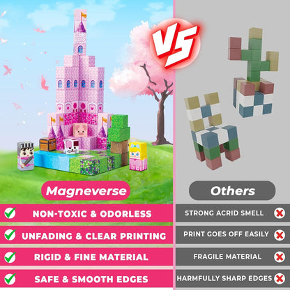 Magnetic Blocks - 100Pcs 0.8in Magnetic Building Block for Kids Ages 4-8, Transparent Magnet Block Blue Princess Castle, Magnet Cubes Tiles Princess Toy for Girl 3 4 5 6 7 8-12 Birthday Gift