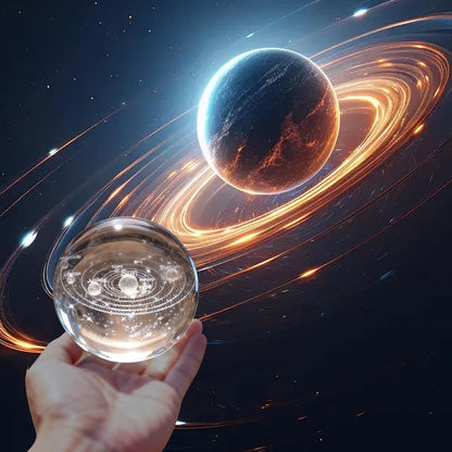 3D Solar System Crystal Ball with Stand 60mm Laser Engraved Glass Sphere Planet Model Decor Space Universe Gifts for Astronomy Lovers