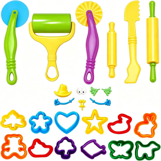 Dough Tools Set for Kids Ages 2-4, 25pc Creative Play Accessories with Molds and Cutters, Non-Toxic Modeling Clay Toys for Toddlers Sensory Activities