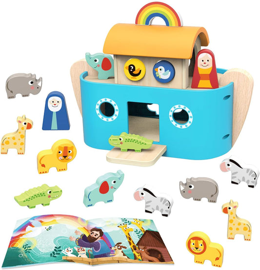 TOOKYLAND Noah's Ark Toys for Toddlers Wooden Animal Shape Sorter Toys, Baptism Gifts for Boys and Girls, Bible Story Toy with Story Book, Montessori Educational Toys for 2 3 4 Year Old