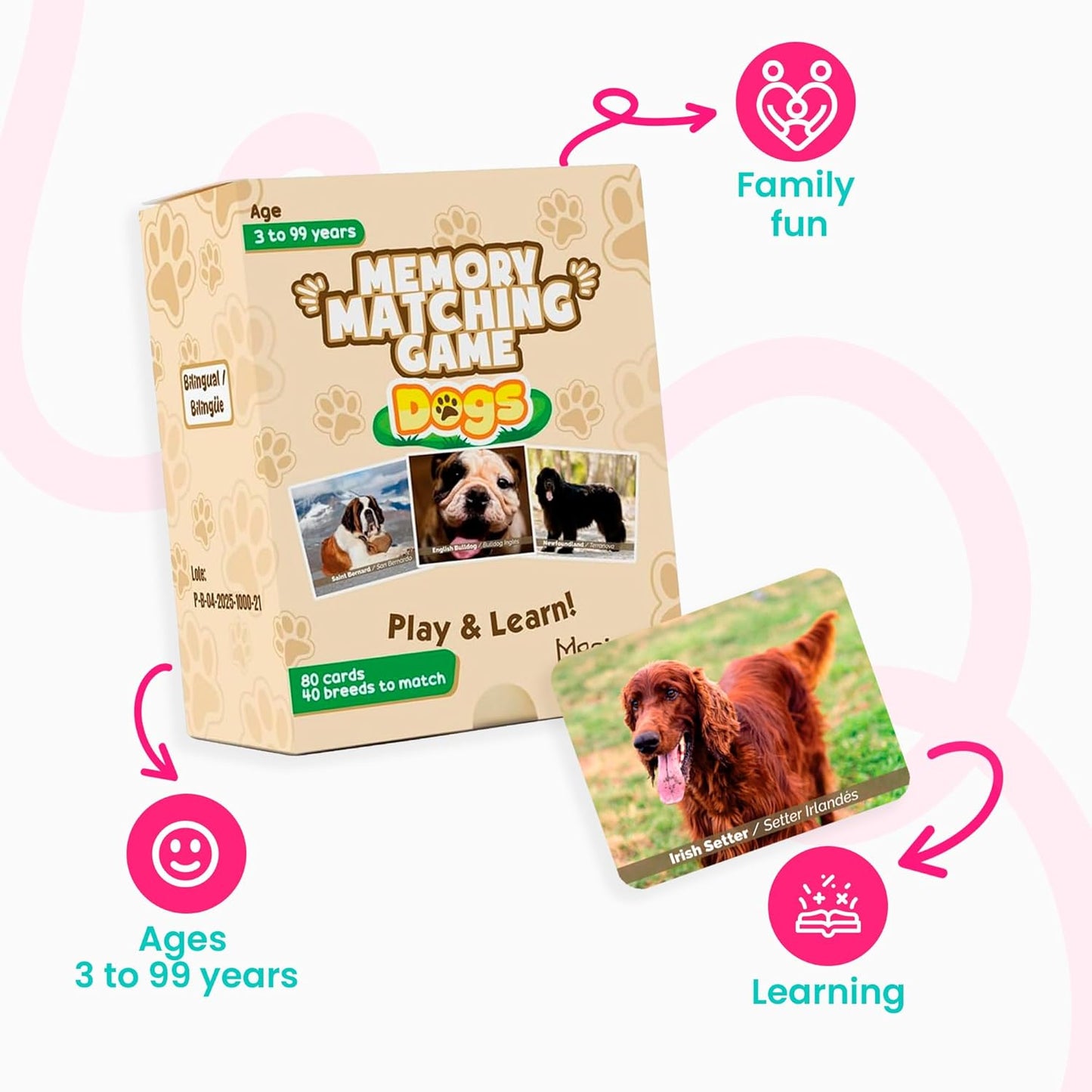 Menique Wild Animals Memory Matching Game – 80 Cards (40 Pairs) with Real Photos – Includes Educational Booklet with Animal Facts – Fun & Cognitive Game for Kids and Adults