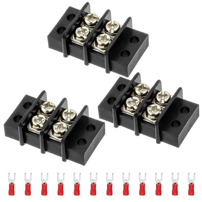 3sets 10 Position Terminal Strips， Dual Screw Terminals Block Strip with 16-14AWG Insulated Fork Wire Connectors for Electrical Wiring