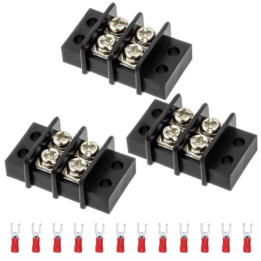 3sets 10 Position Terminal Strips， Dual Screw Terminals Block Strip with 16-14AWG Insulated Fork Wire Connectors for Electrical Wiring