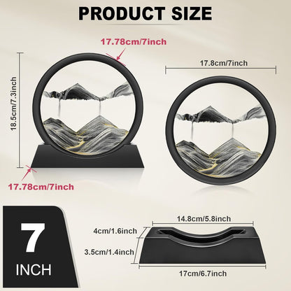 Wai Danie Moving Sand Art Picture 3D Hourglass Deep Sea Sandscape Liquid Motion Display Painting Flowing Sand Frame Relaxing Desktop Home Office Work Decor (Black, 12 Inches)