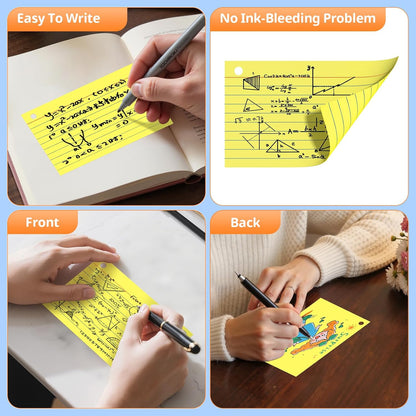 Index Cards 3x5 Inches, 300 PCS, Colored Flash Cards With Ring, Punched Lined Study Card Ruled Flashcards Notecards, Ruled Front And Blank Back, Note Card for School, College And Home