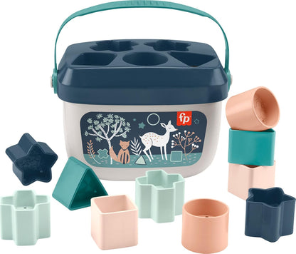 Fisher-Price Stacking Toy Baby’s First Blocks Set of 10 Shapes for Sorting Play for Infants Ages 6+ Months, Navy Fawn (Amazon Exclusive), Pack of 2