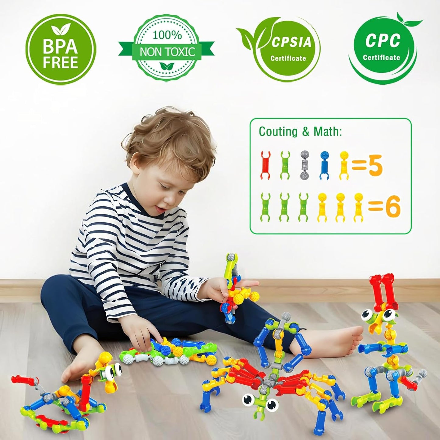Caferria Kids Building Kit STEM Toys, 110 Pcs Educational Construction Engineering Building Blocks DIY Learning Set for Ages 3-10 Year Old Boys Girls, Best Gift for Children Creative Games Fun Play