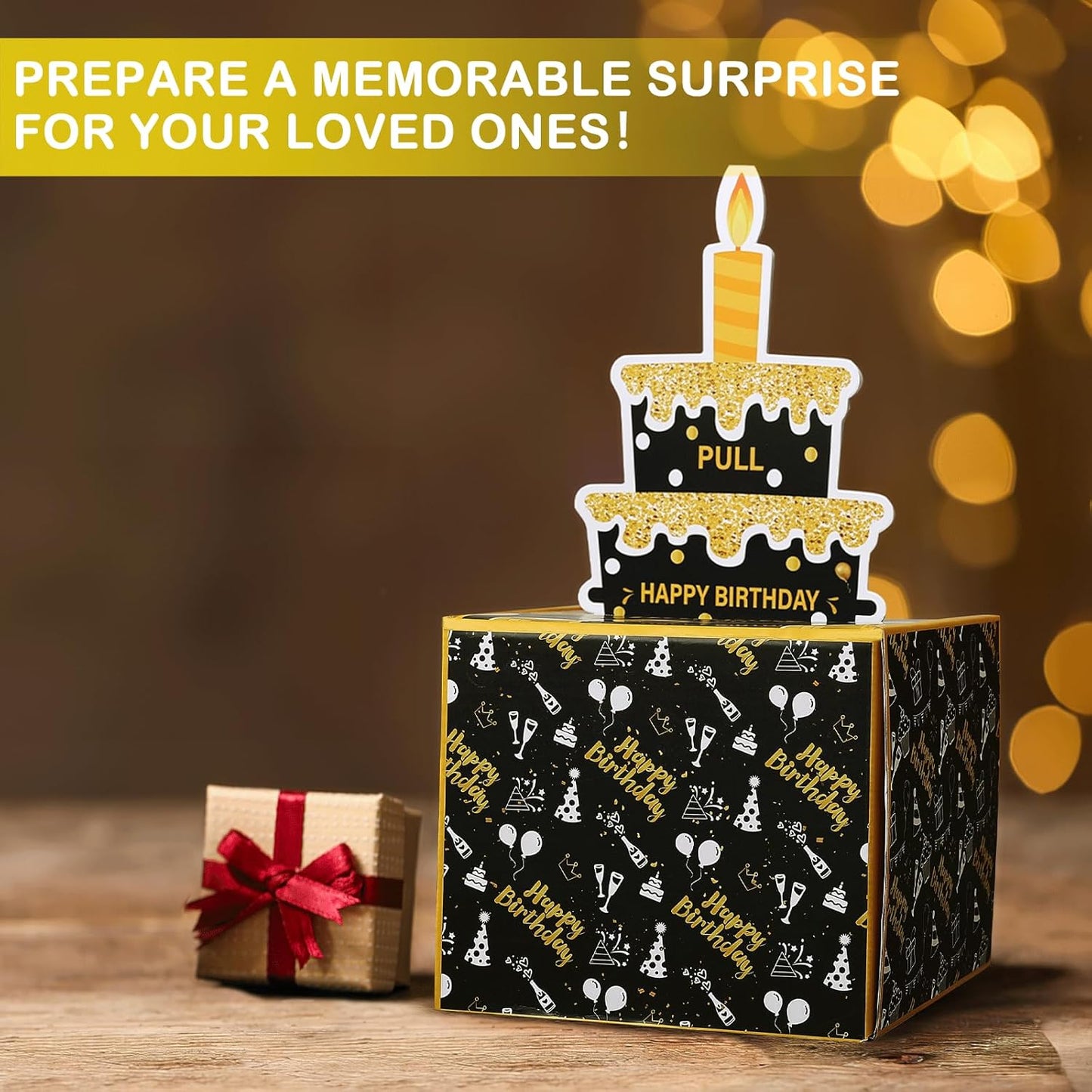 Birthday Money Box for Cash Gift Pull, Surprise Gift Boxes for Money, Money Holder Box with Pull Out Happy Birthday Card and 50Pcs Transparent Bags, Money Gift Ideas for Kids and Adults