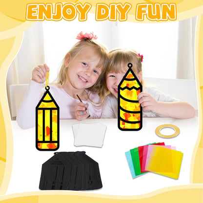 32 Sets Outer Space Suncatchers Craft Kit DIY Window Stained Glass Effect Planet Astronaut Alien Paper Crafts Home School Classroom Decoration Kid Birthday Gift Creative Art Project Activity Game - Colors B