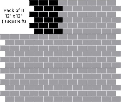 VViViD 11 Sheets Peel and Stick Grey Gloss Faux Ceramic Brick Wall Tiles, Self Adhesive Backsplash 12”x12”, 2mm Thick Kitchen, Bathroom (11 sq. ft.)