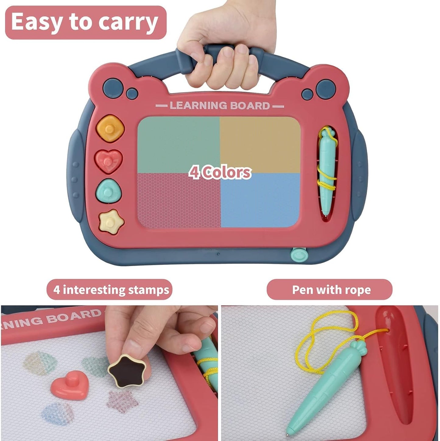 HCFJEH Magnetic Drawing Board, Sketch Doodle Board Pad Toy, Educational Learning Toys for Toddlers 3, Learning Toys for Baby Kids Boys Girls 3 Year Old Birthday Gift (Red)